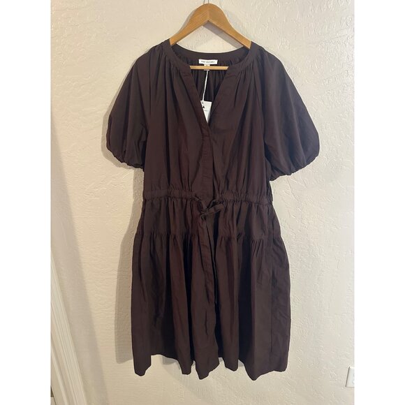 NWT Free Assembly Cotton Plus Size Brown Puffy Sleeved Tiered Midi Dress - Picture 2 of 14